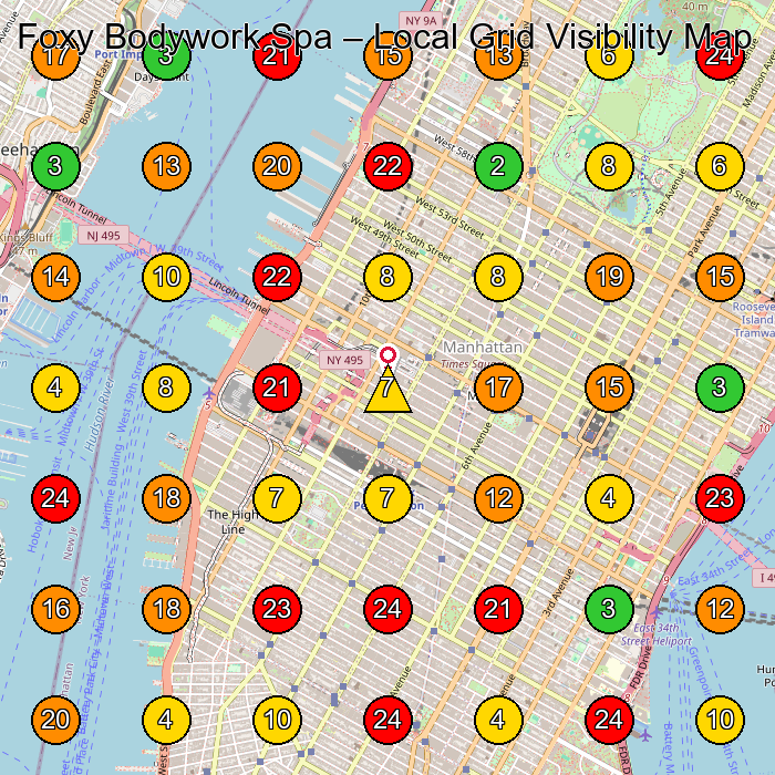 Foxy Bodywork Spa Massage Spa GeoGrid ranking map for New York NY